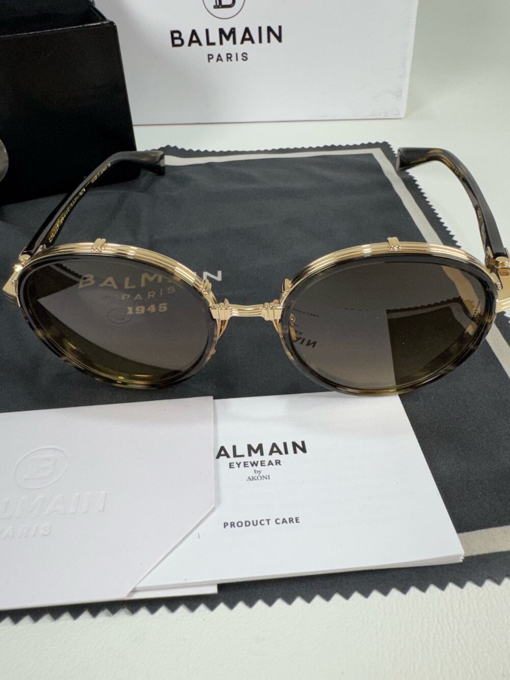 Balmain Croissy Sunglasses BPS-126 Gold Tortoise Round Frame Authentic Japan